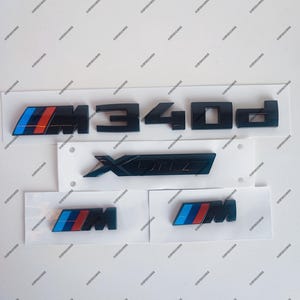 BMW M340d Set, NEW Black Glossy 2x M + XDrive + M340d, New in foil, lettering, emblem, self-adhesive, sticker, New in foil,