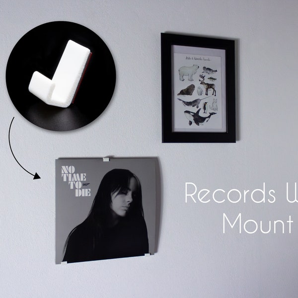 White Vinyl Record Wall Mounts - Self-Adhesive Hooks