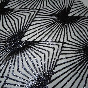 Black color sequins / glitter mesh fabric,  high quality french net tulle lace fabric by the meter (Spider Design)
