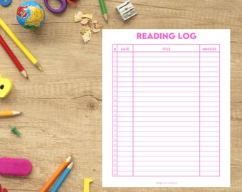 Letter | Pink | Reading Log | Summer Reading Log | Book Log Tracker | Self Improvement | Minimalist | Organization | Simple | 11x8.5|Digital