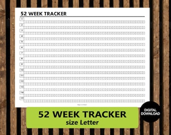 Letter| Black | 52 Week Tracker | Goal List | Task List | Check Box | Self Improvement | Minimalist | Organization | Simple | 11x8.5|Digital