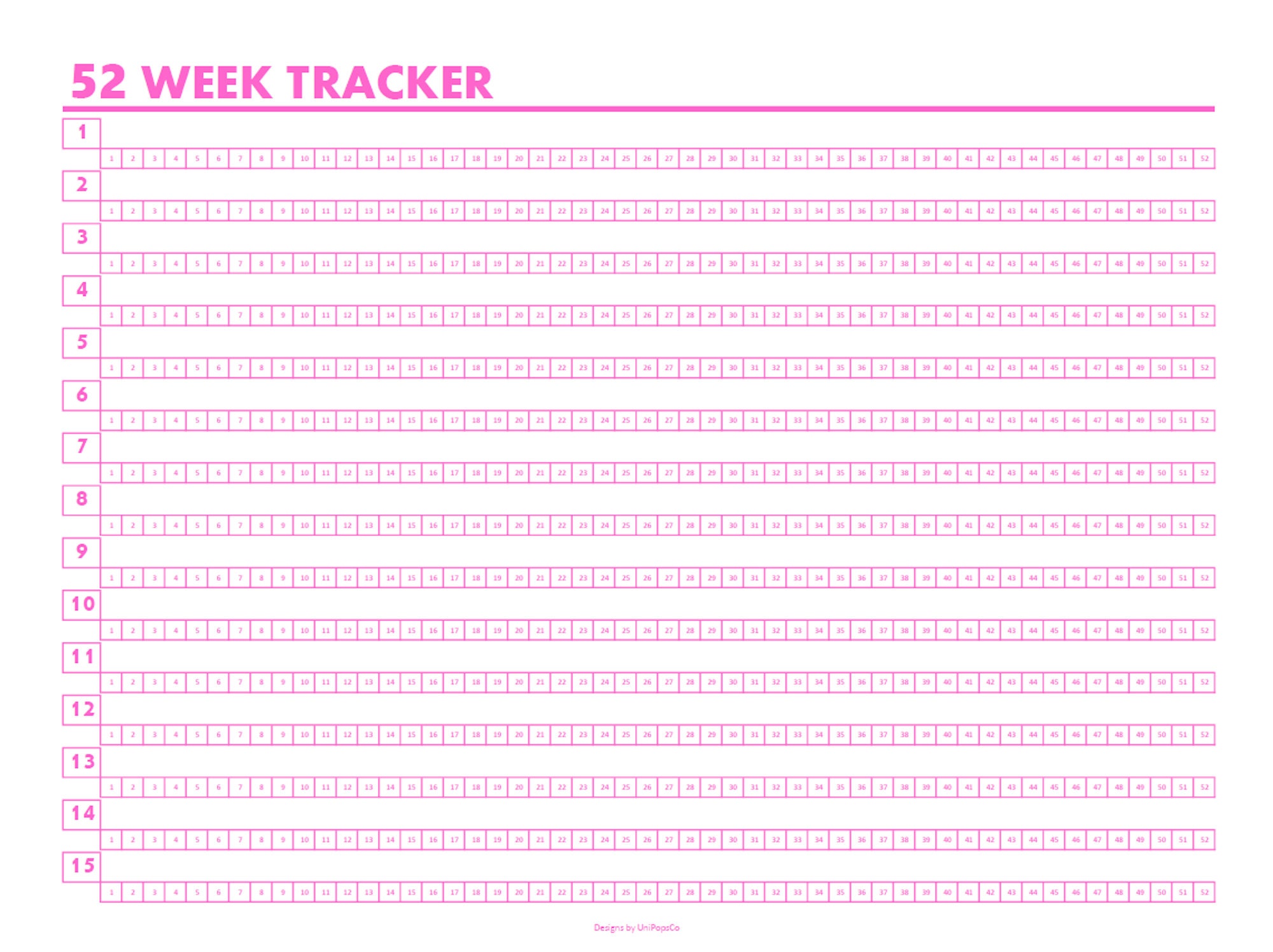 Letter | Pink | 52 Week Tracker | Goal List | Task List | Check Box ...