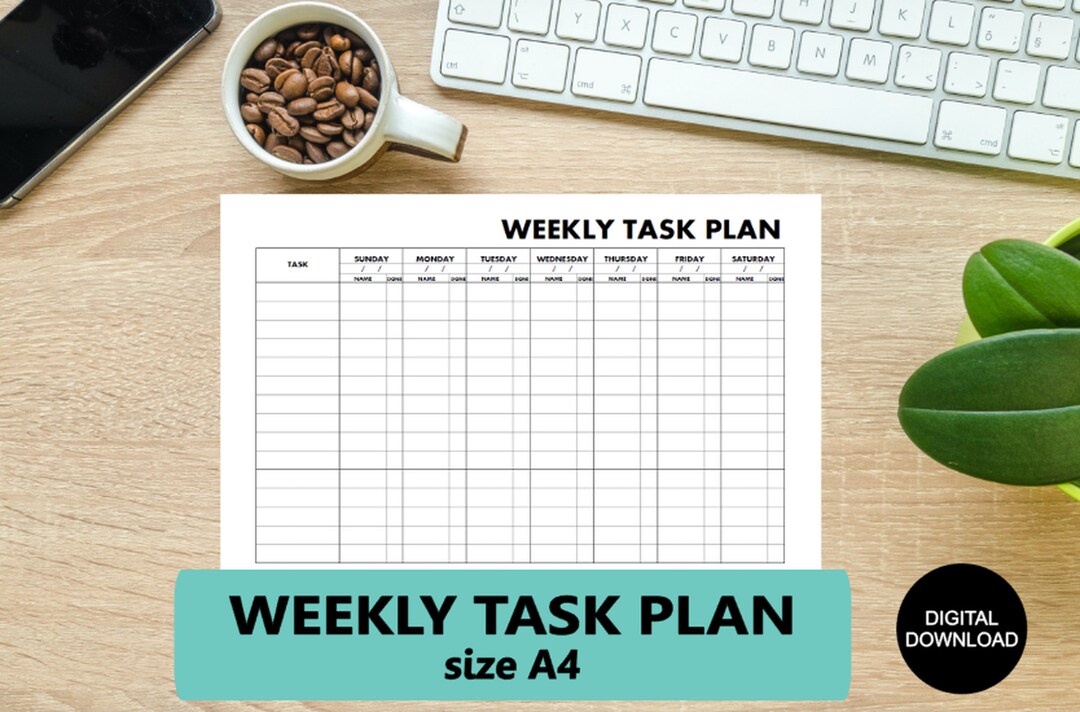 A4|black|weekly Task Plan|work Week Plan|task Plan|minimalist|simple ...