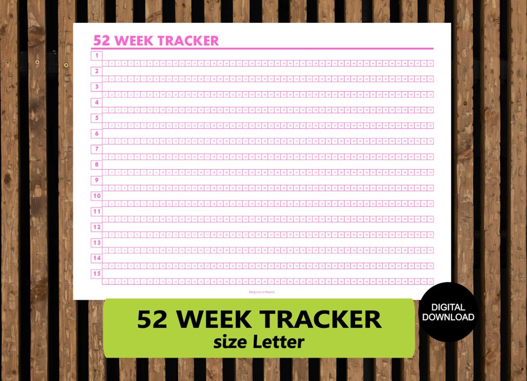 Letter | Pink | 52 Week Tracker | Goal List | Task List | Check Box ...