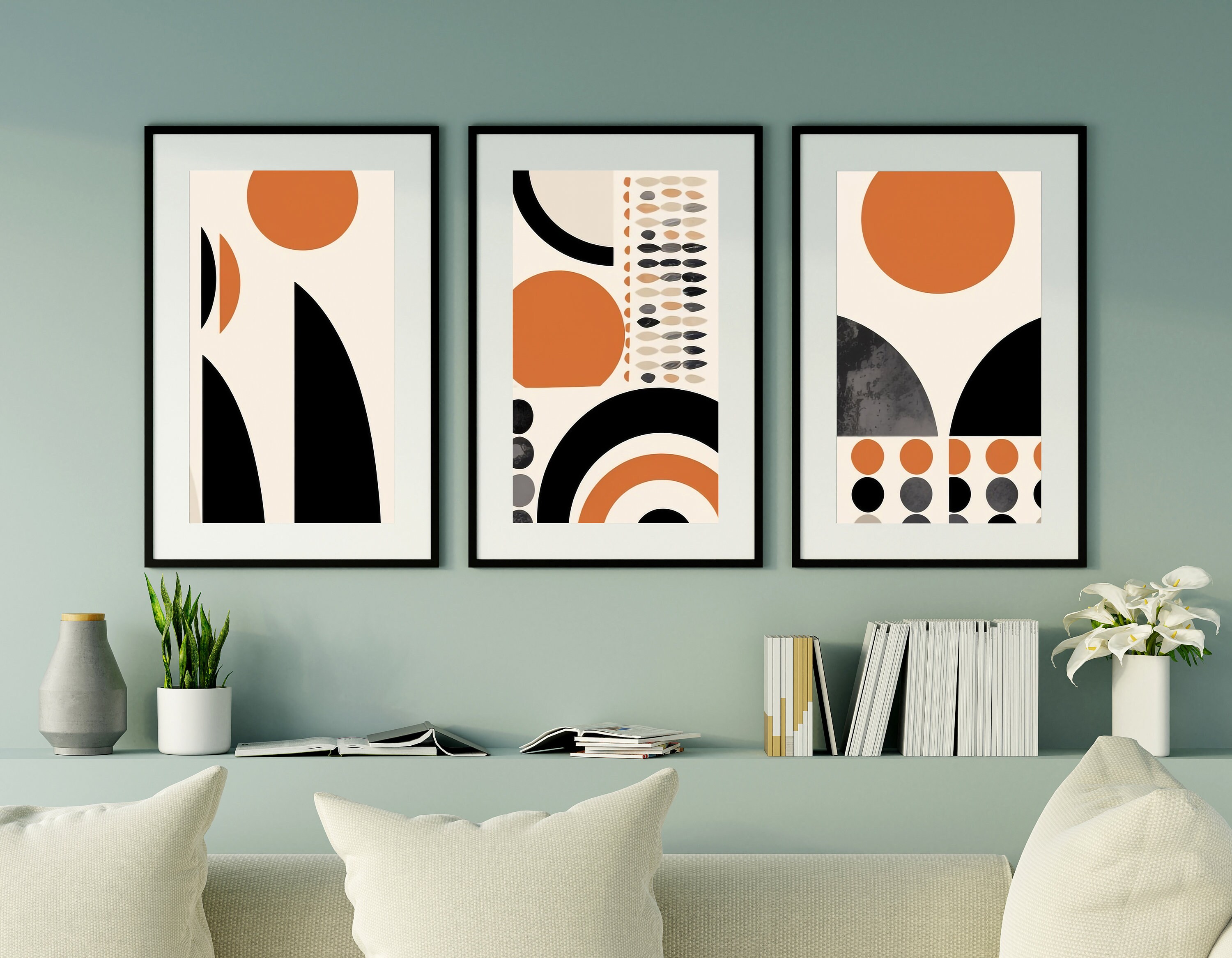 Mid Century Art Prints Set of 3, Neutral Modern Wall Art Decor ...