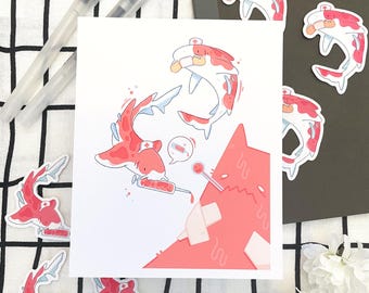Nurse Shark Postcard Print and Sticker Set