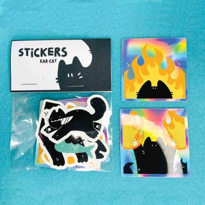Chat de Kar, autocollants de chat noir, art de chat, autocollants de chat, paquet d'autocollants