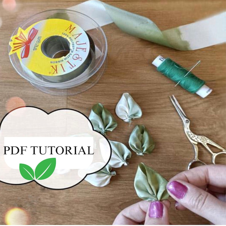 Tutorial on 3D Ribbon Embroidery Leaf, Triangular Leaf, PDF Tutorial - Etsy