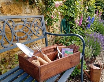 Hand Crafted wooden Garden tote- Rustic tool Caddy and Organizer