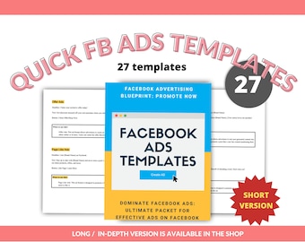 Ads Templates Social Media Marketing Fill in the blank Ads Guide Prewritten scripts Online Advertising Product Ads Brand Awareness