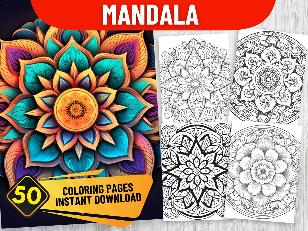 50 Mandala Coloring Book Pages for Adult, PDF Format, Instant Download ...