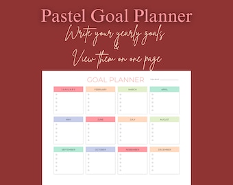 Calendar Goal Planner Yearly Monthly Pastel Rainbow Personal Business Habit Tracker Objective Bullet List Resolution Productivity Journal