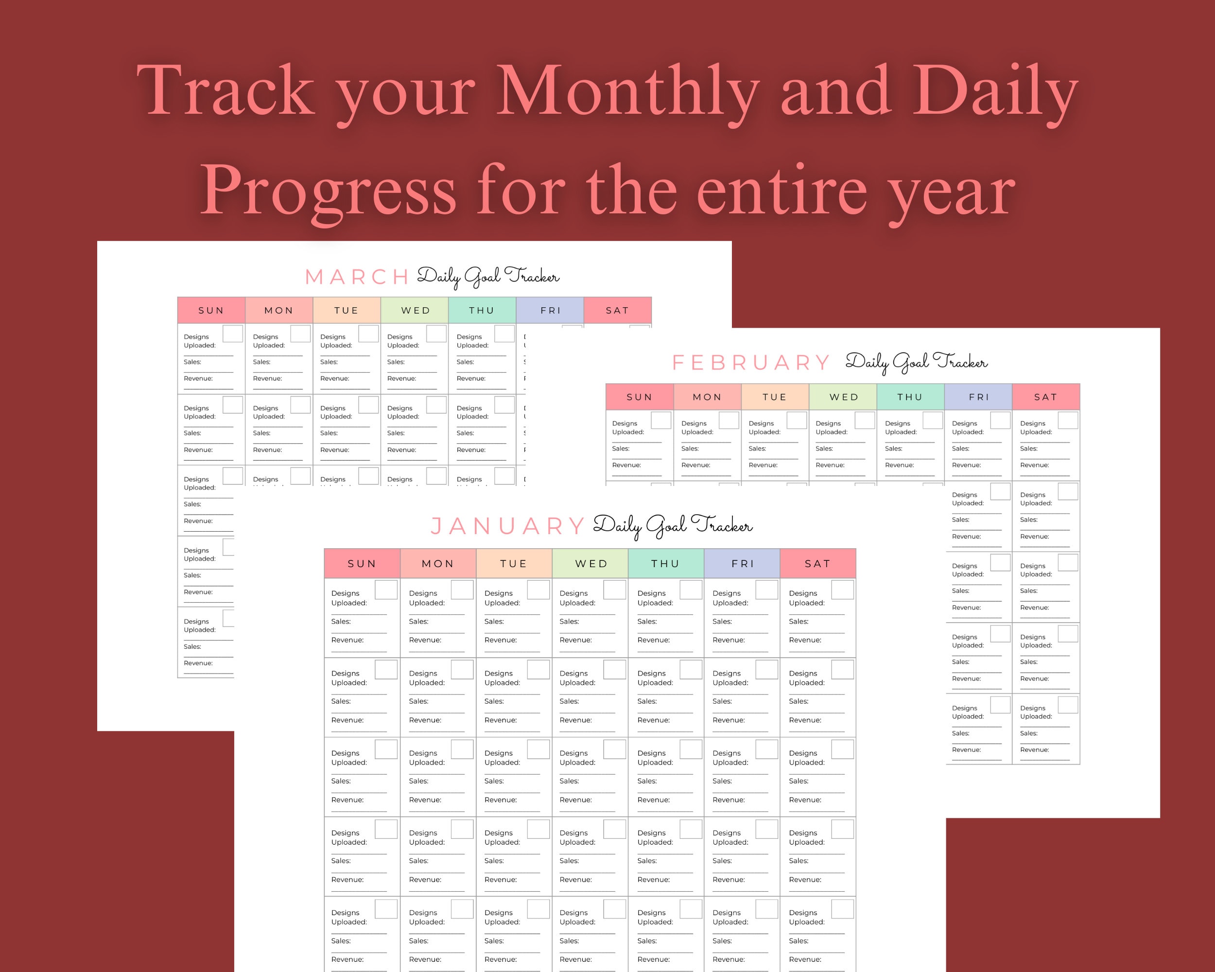 Calendar Daily Goal Planner Template Monthly Tracker Task Management ...
