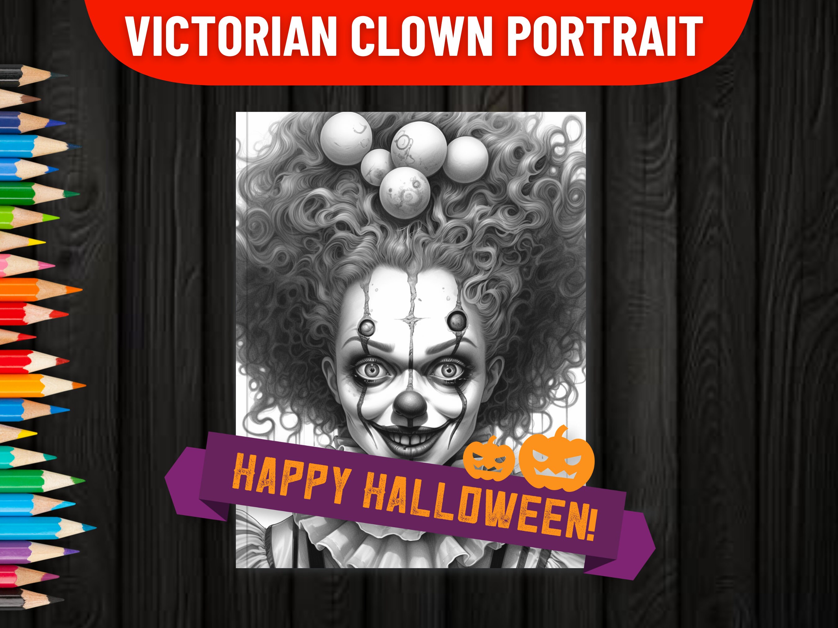 40 Victorian Clown Portrait Halloween Grayscale Coloring Pages | PDF ...