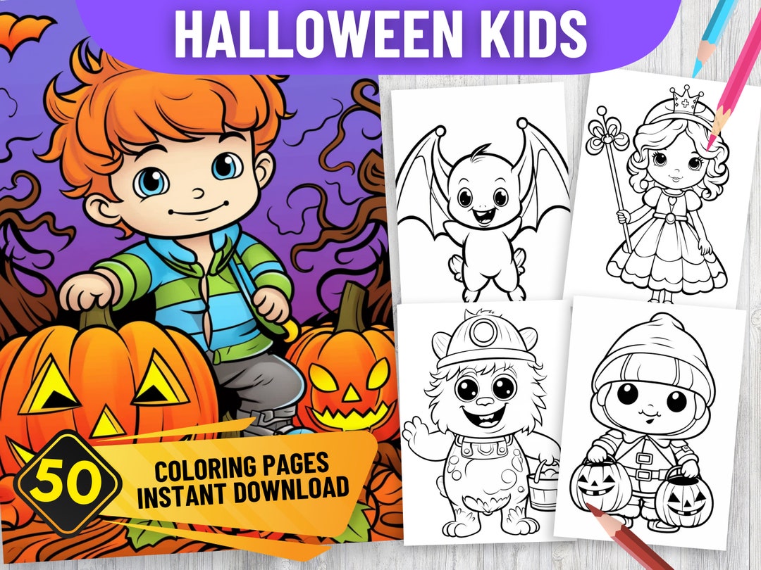 50 Cute Halloween Kids Coloring Book Pages | PDF Format | Instant ...