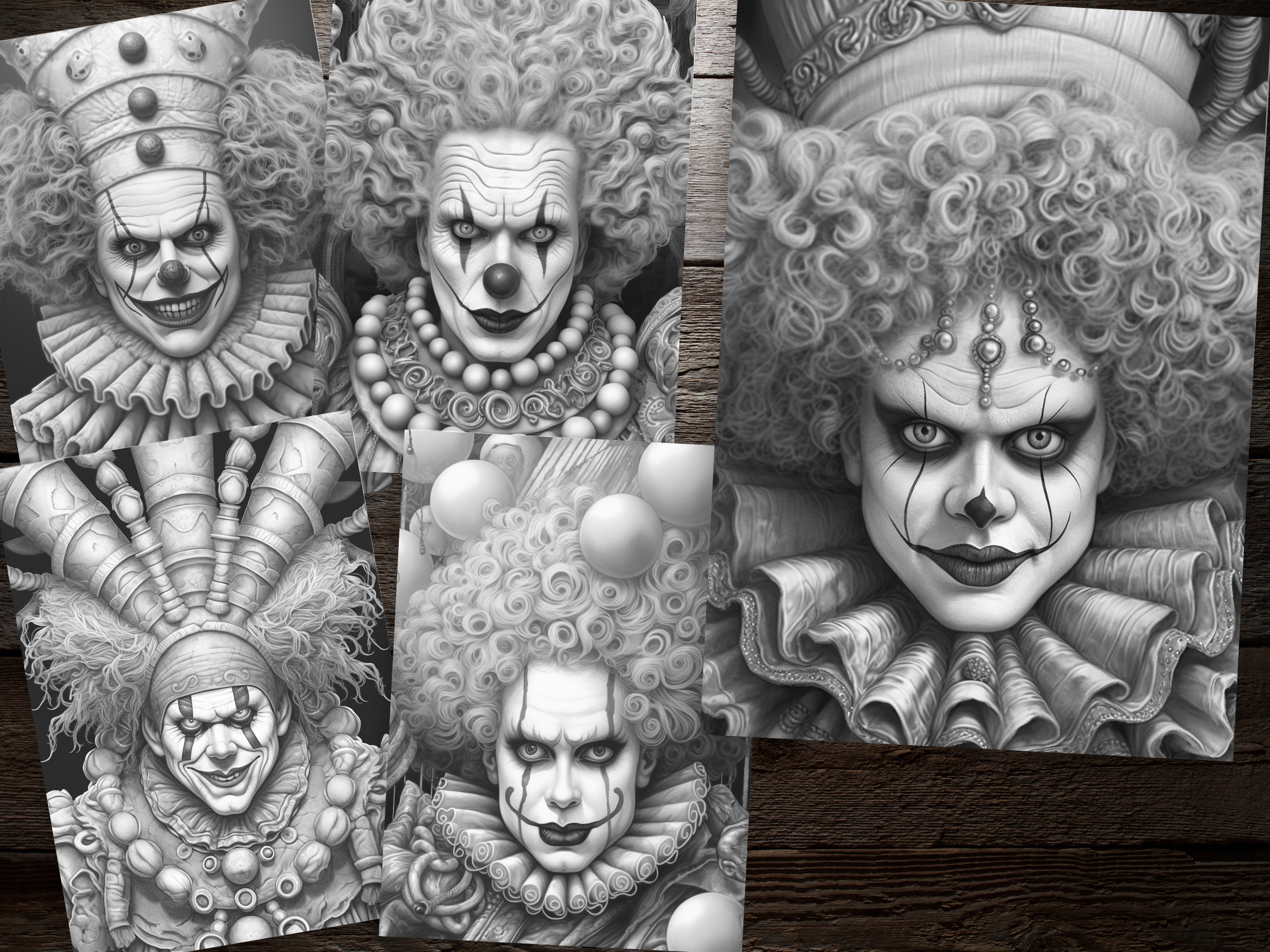 40 Victorian Clown Portrait Halloween Grayscale Coloring Pages | PDF ...