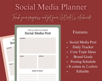 Social Media Planner Template Sheet Instagram Facebook Tiktok Pinterest Entrepreneur Scheduler Content Management Post Ideas Brand Goal