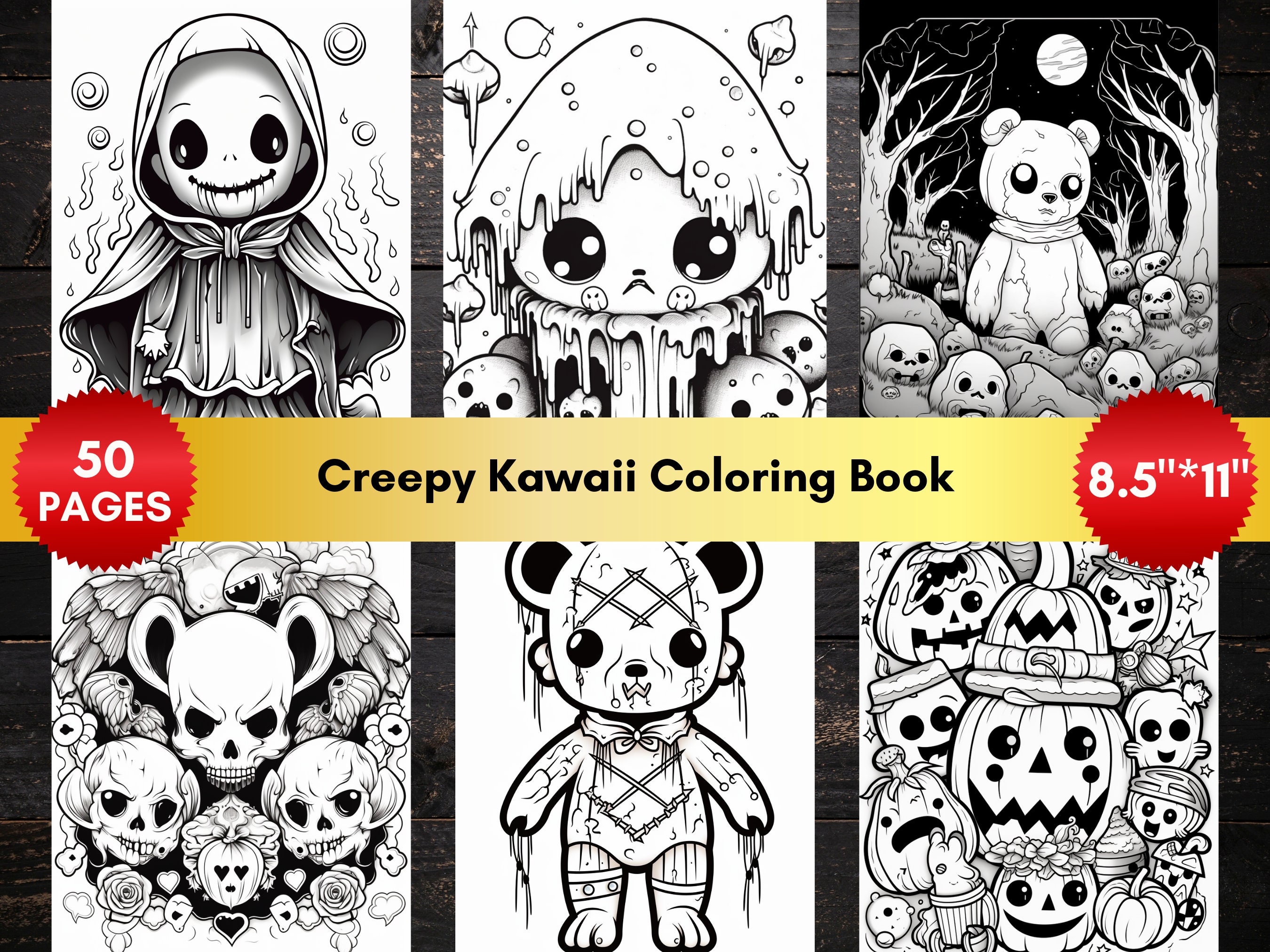 50 CREEPY KAWAII Coloring Book Pages PDF Format Instant Download ...