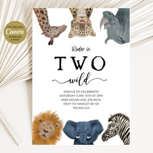 Safari Abenteuer Zwei Jahre alte Canva Digitale Geburtstagseinladung Ich Zoo Geburtstag einladen für Tier 2.Geburtstagskarte Wild CANVA bearbeitbar