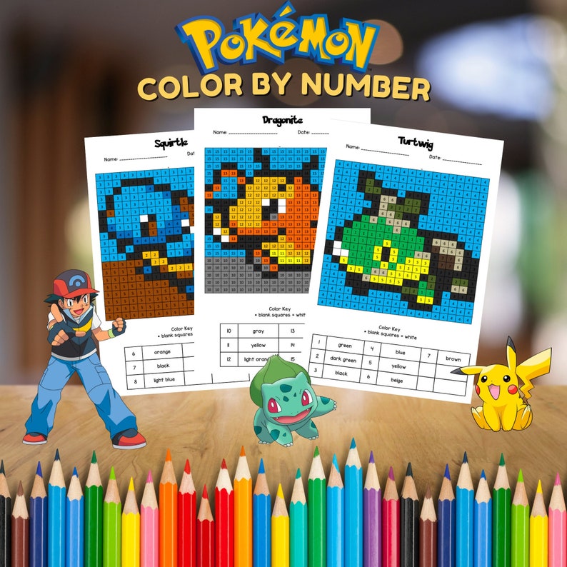 43 Pokemon Color by Number Coloring Pages Pokemon Party - Etsy Australia