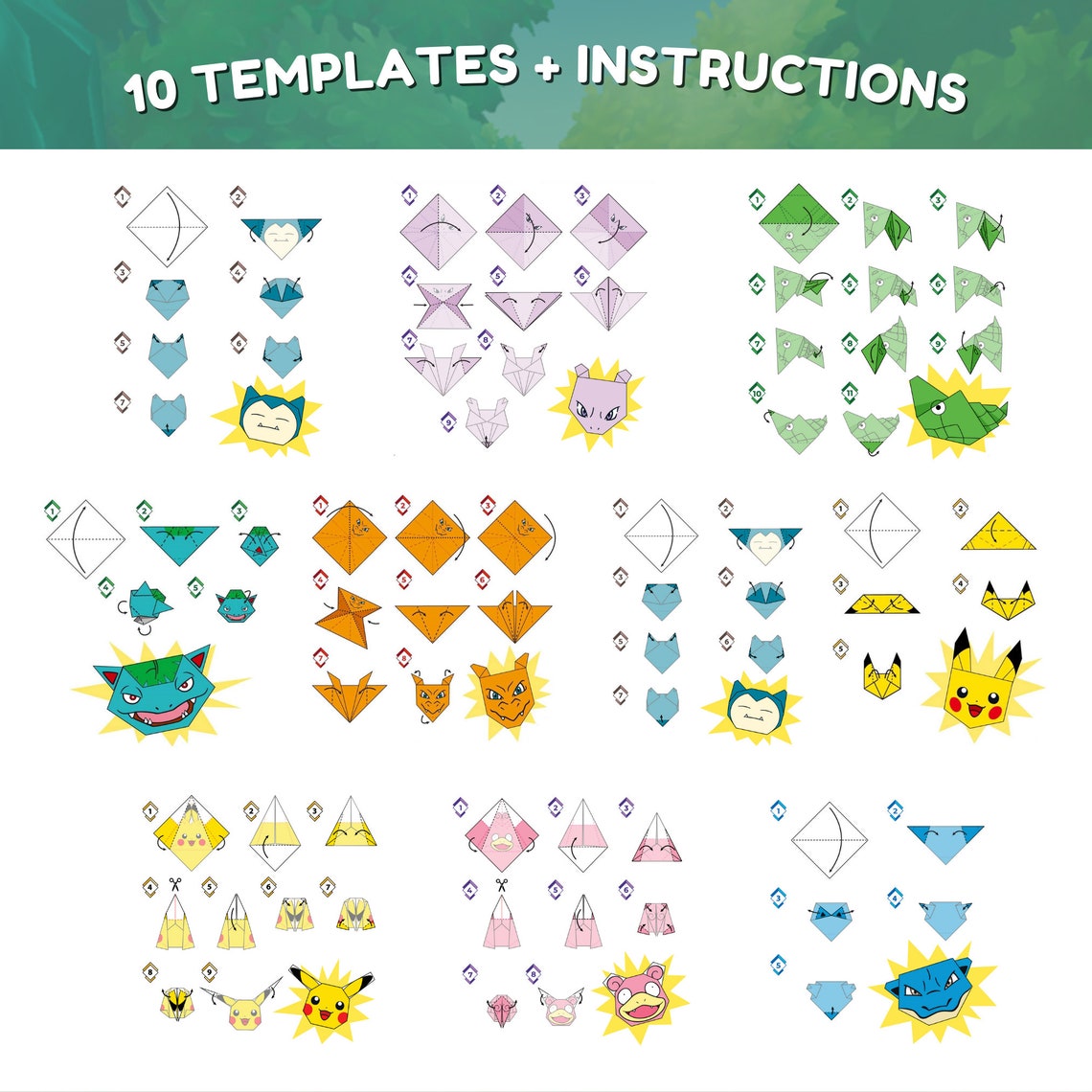 10 Pokemon Origami Paper Templates Pokemon Party Games, Pokemon Party Printable, Pokemon Craft ...