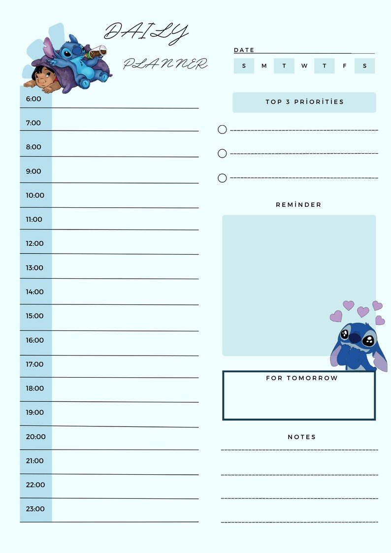 Lilo and Stitch Daily Planner , This Week, to Do Things, Notes ...