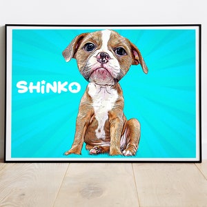 Completely customizable cartoon poster - portrait of dog or people funny gift idea