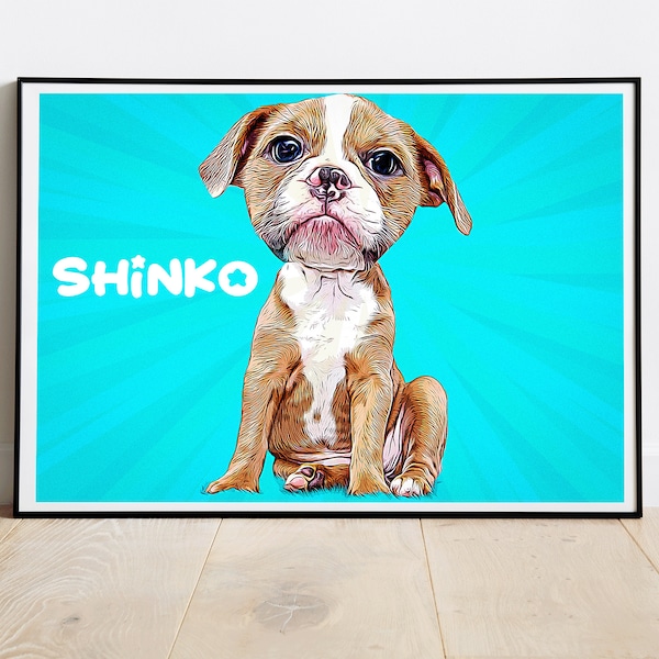 Completely customizable cartoon poster - portrait of dog or people funny gift idea
