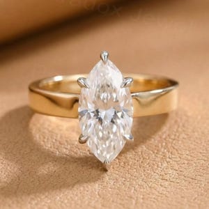 3CT Solid Gold 3mm Width Two Tone Marquise Cut Moissanite Engagement Ring, Solitaire Promise Ring, Proposal Ring, Anniversary Gift for Women