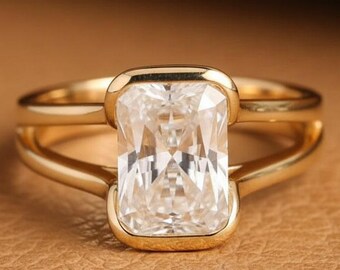 3,5 CT Radiant Cut Moissanite Ring, Radiant Cut Verlovingsring, Promise Ring, 14K massief gouden ring, Radiant Center Stone, unieke designring