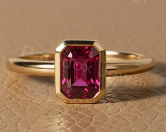 Ruby Engagement Stacking Ring – Dainty Solid Gold Ruby Ring, Minimalist Gemstone Ring, July Birthstone Jewelry, Promise Ring, Gift for Her