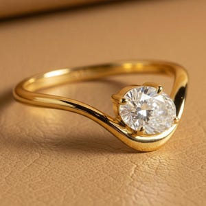 Oval Moissanite Ring 14k Solid Gold | Floating Gem Ring East West | Unique Sideways Oval Cut Engagement Ring | Wedding Promise Gift for Her