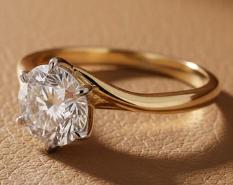 6-Prong Round Engagement Ring in Solid Gold / 2 CT Moissanite Engagement Ring / Solitaire Moissanite Ring / Promise Ring / Anniversary Gift