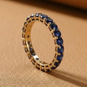 Blauer Saphir Hochzeit Band / Brautschmuck / Runde 3 mm Saphir Eternity Band / Hochzeitsstein Ring / Jahrestag Geschenke für Sie
