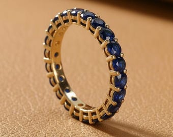 Blue Sapphire Full Eternity Wedding Band / Bridal Jewelry / Round 3mm Sapphire Eternity Band / Birthstone Ring / Anniversary Gifts for Her