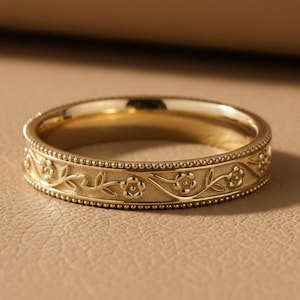 Einzigartige Blume Schlicht Gold Ehering Antike Ring Zart Frauenring Art Deco Band Brautring Versprechensring Jubiläumsring für Sie
