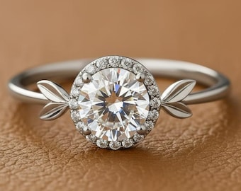 Round Moissanite Engagement Ring 14k Gold Engagement Ring Elegant Engagement Ring Unique Round Diamond Anniversary Gift Ring Promise Ring