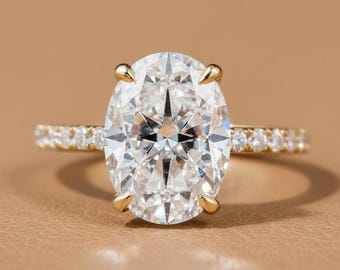 Oval Cut Moissanite Engagement Ring Half Eternity Wedding Ring Hidden Halo Ring 14k Gold Ring Oval Moissanite Promise Ring Anniversary Gift