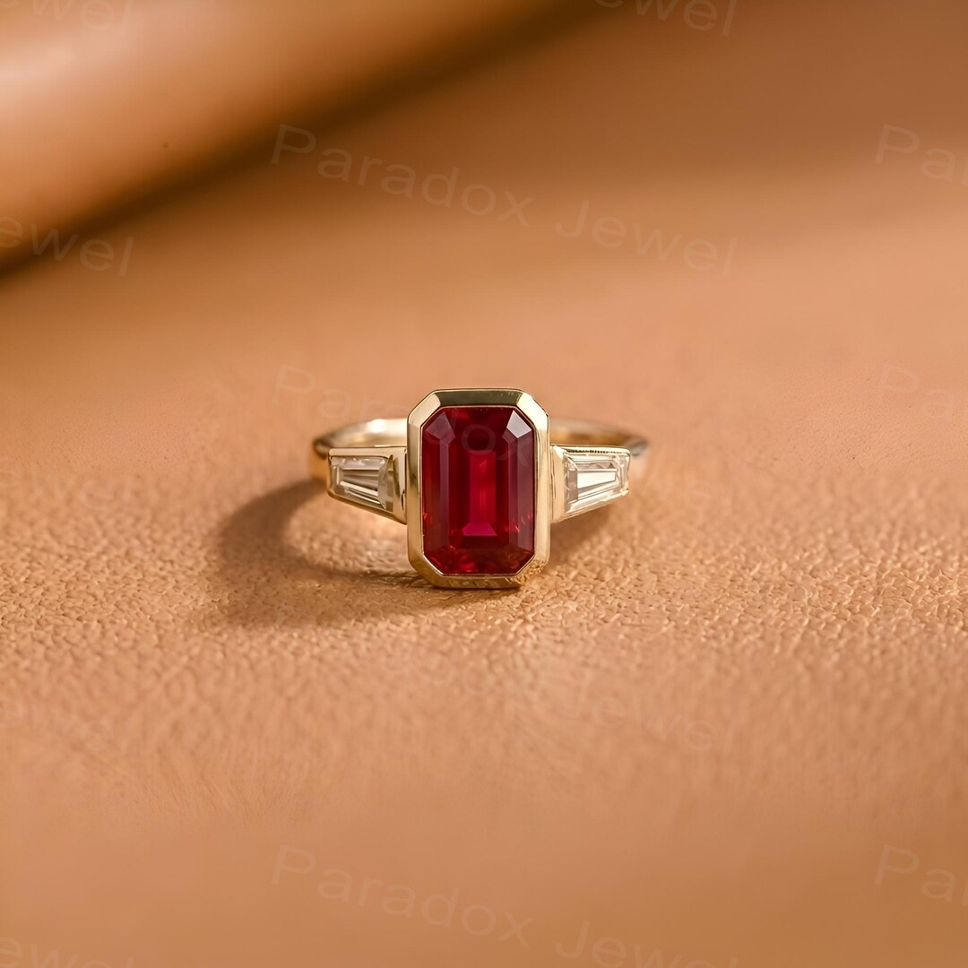 Lab Ruby Engagement Ring, 14K Solid Gold July Birthstone Ring ...