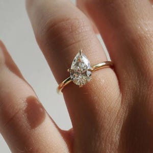 Tilted Pear Cut Moissanite Solitaire Engagement Ring, Compass Prong Wedding Ring, Proposal Ring, 10k Yellow Gold Ring, Gold Promise Ring