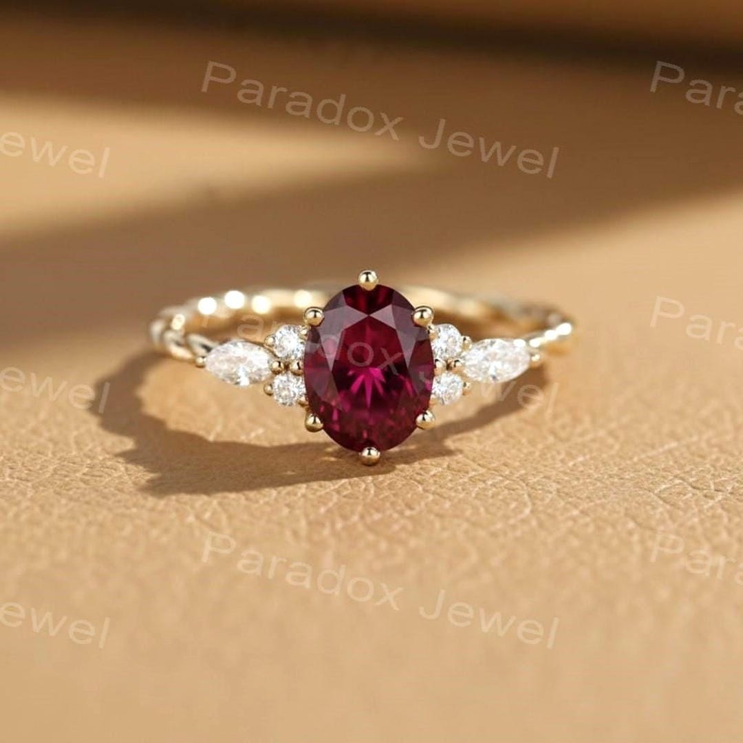 Solid 14K Gold Oval Lab-ruby Engagement Ring | Modern Minimalist Ruby ...
