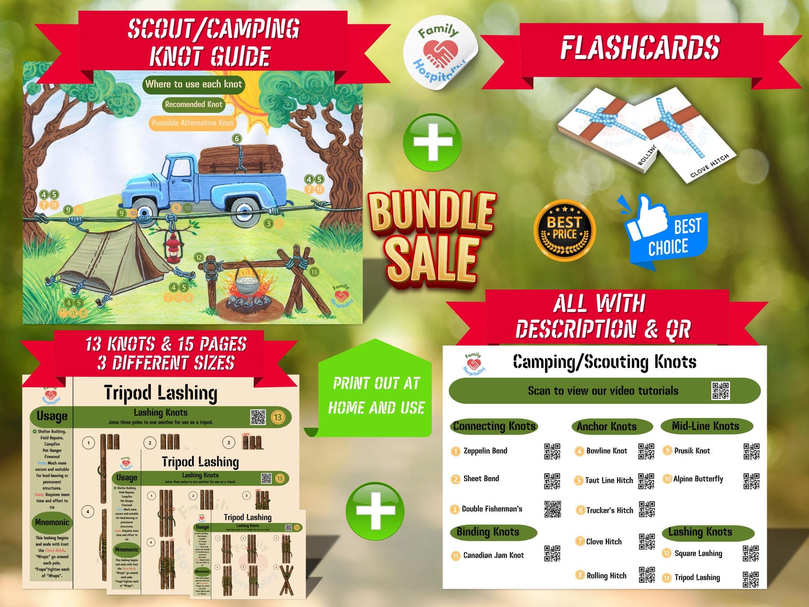 Camp Knot Bundle Flashcards Printable Scout Knot Video Tutorial Useful ...