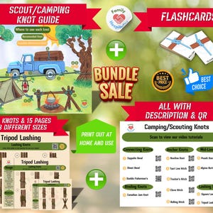 Camp Knot Bundle Flashcards Printable Scout Knot Video Tutorial Useful Knots Poster PDF Flashcards Most Essential Knots Learning Printables