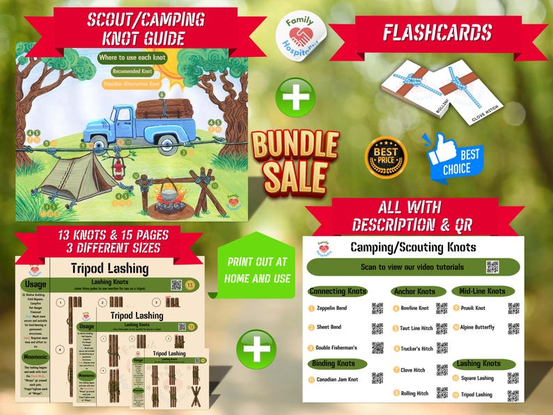 Camp Knot Bundle Flashcards Printable Scout Knot Video Tutorial Useful ...