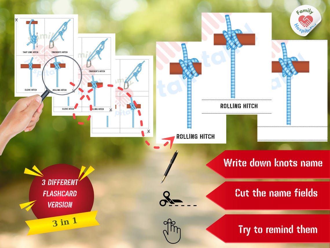 Camp Knot Bundle Flashcards Printable Scout Knot Video Tutorial Useful ...