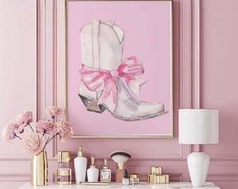 Coastal Cowgirl Boot Art: Pink Bow Decor (Digital Download)
