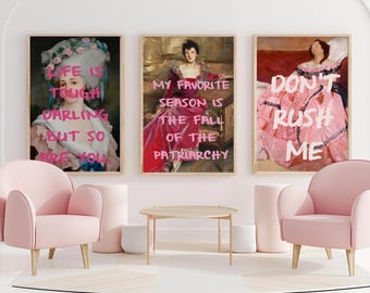 Altered Vintage Portrait Art Prints: Pink Coquette Decor Set (Digital Download)