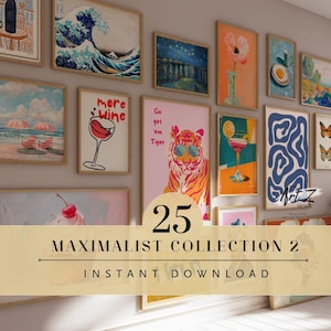 Art mural tendance, lot de 25 œuvres d'art murales maximalistes, ensemble mural galerie maximaliste, art mural éclectique, décoration d'intérieur maximaliste, impression tendance