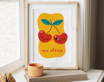 Ma Cherie Cherry Wall Art – Girly Retro Decor (Digital Download)