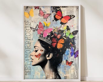 Butterfly Woman Portrait: Vintage Surreal Collage Art (Digital Download)